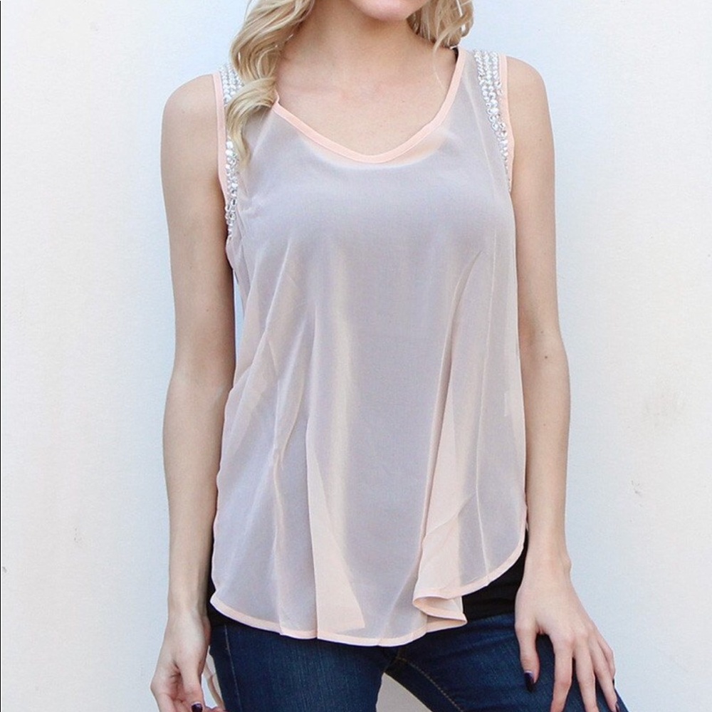 Blush pink jeweled tank top